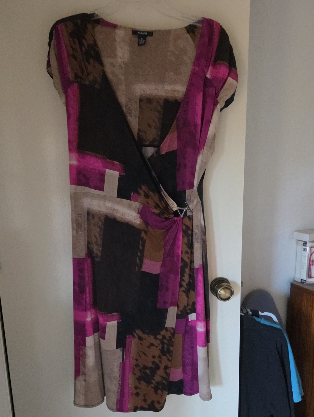 Alfani Midi Wrap Dress in Fuchsia, Brown, Black & Cream